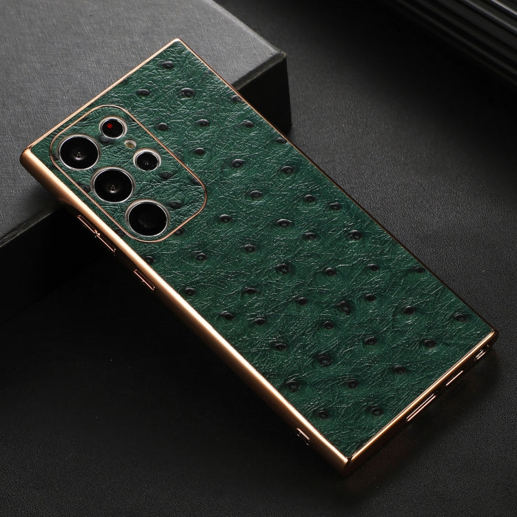 For Samsung Galaxy S23 Ultra 5G Genuine Leather Ostrich Texture Nano Electroplating Phone Case(Green) - Galaxy S23 Ultra 5G Cases by buy2fix | Online Shopping UK | buy2fix