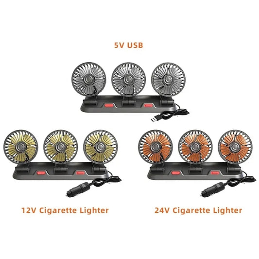 F4310 360-Degree Rotating Adjustable Car Three-Head Fan, Style:24V Cigarette Lighter - Heating & Fans by buy2fix | Online Shopping UK | buy2fix