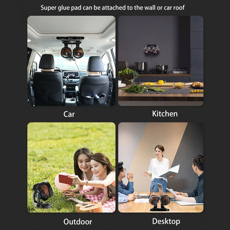F622U Car Creative Folding Rotatable Double Head Electric Cooling Fan with Dual USB Charging Port, Style:12V Cigarette Lighter - Heating & Fans by buy2fix | Online Shopping UK | buy2fix