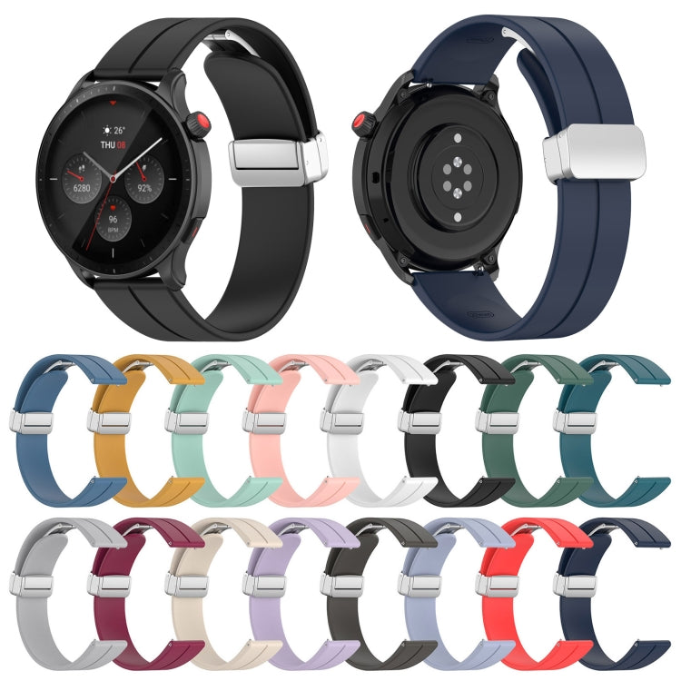 For Amazfit GTR 4 Magnetic Fold Clasp Silver Buckle Silicone Watch Band(Yellow) - Watch Bands by buy2fix | Online Shopping UK | buy2fix