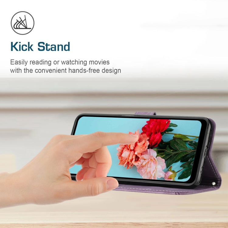 For vivo Y16 / Y02s Skin Feel Stripe Pattern Leather Phone Case with Lanyard(Purple) - vivo Cases by buy2fix | Online Shopping UK | buy2fix