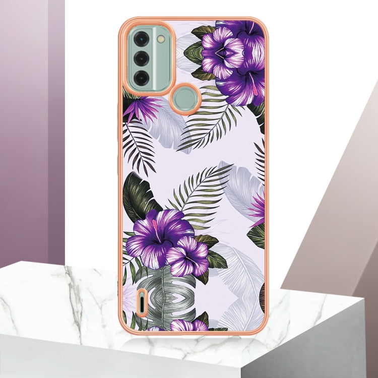 For Nokia C31 Electroplating IMD TPU Phone Case(Purple Flower) - Nokia Cases by buy2fix | Online Shopping UK | buy2fix
