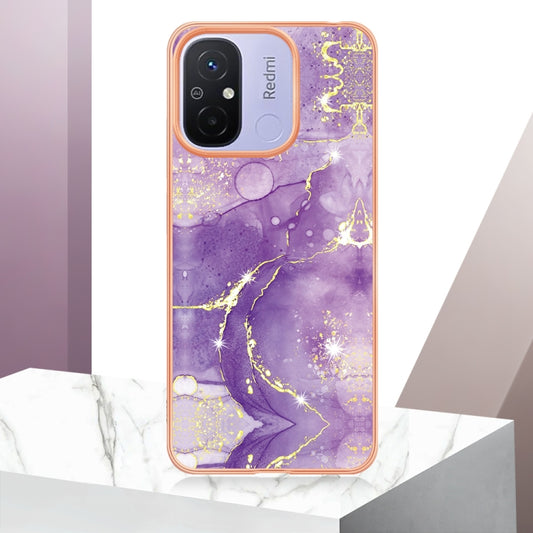 For Xiaomi Redmi 12C/11A 4G Global Electroplating Marble Dual-side IMD Phone Case(Purple 002) by buy2fix