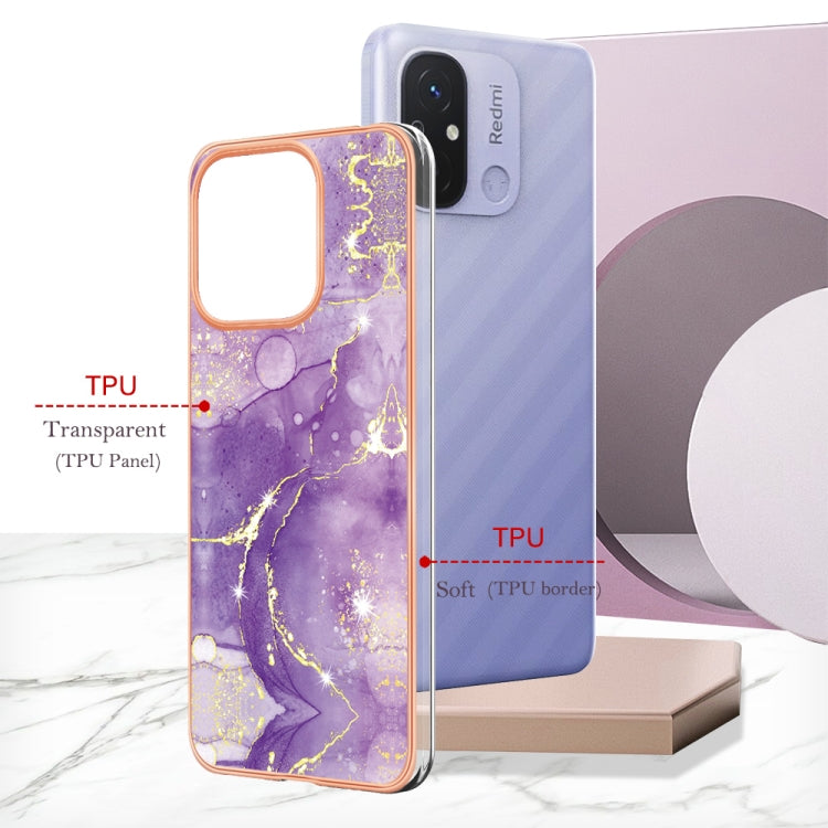 For Xiaomi Redmi 12C/11A 4G Global Electroplating Marble Dual-side IMD Phone Case(Purple 002) by buy2fix