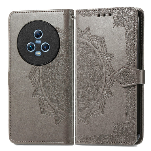 For Honor Magic5 Mandala Flower Embossed Leather Phone Case(Grey) by buy2fix