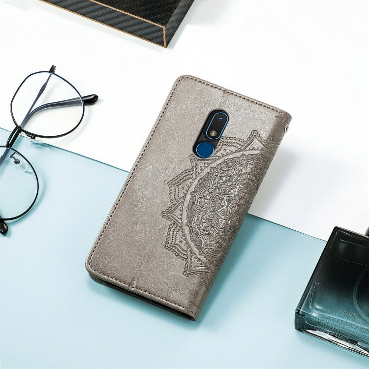 For Nokia C3 Mandala Flower Embossed Leather Phone Case(Grey) by buy2fix