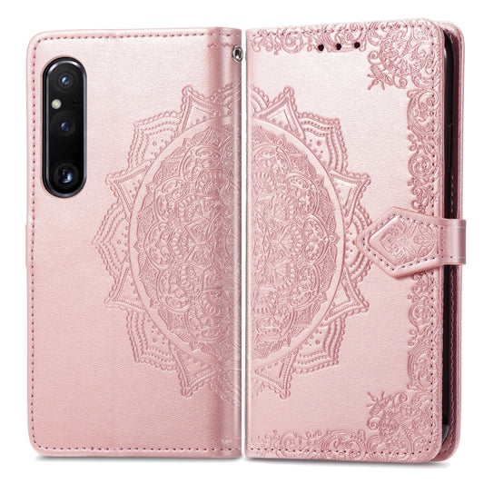 For Sony Xperia 1 IV Mandala Flower Embossed Leather Phone Case(Rose Gold) by buy2fix