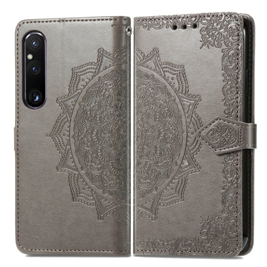 For Sony Xperia 1 IV Mandala Flower Embossed Leather Phone Case(Grey) by buy2fix