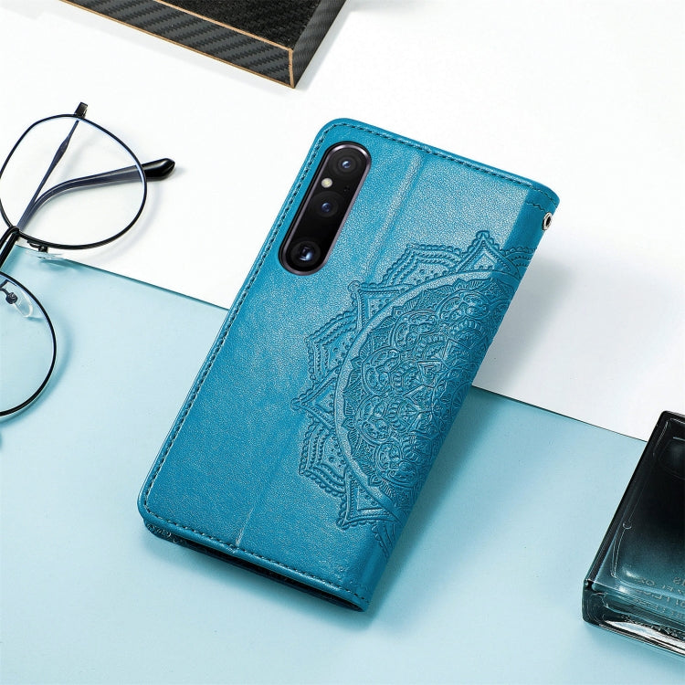 For Sony Xperia 1 IV Mandala Flower Embossed Leather Phone Case(Blue) by buy2fix
