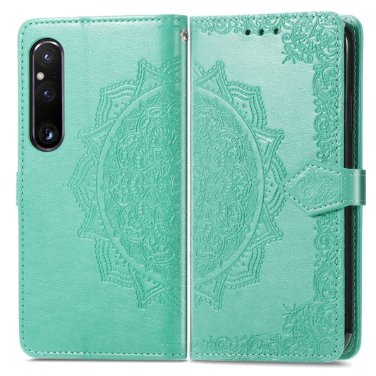 For Sony Xperia 1 IV Mandala Flower Embossed Leather Phone Case(Green) by buy2fix