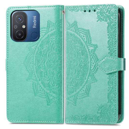 For Xiaomi Redmi 12C Mandala Flower Embossed Leather Phone Case(Green) by buy2fix