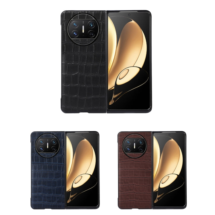 For Huawei Mate X3 Crocodile Texture Genuine Leather Phone Case(Blue) by buy2fix