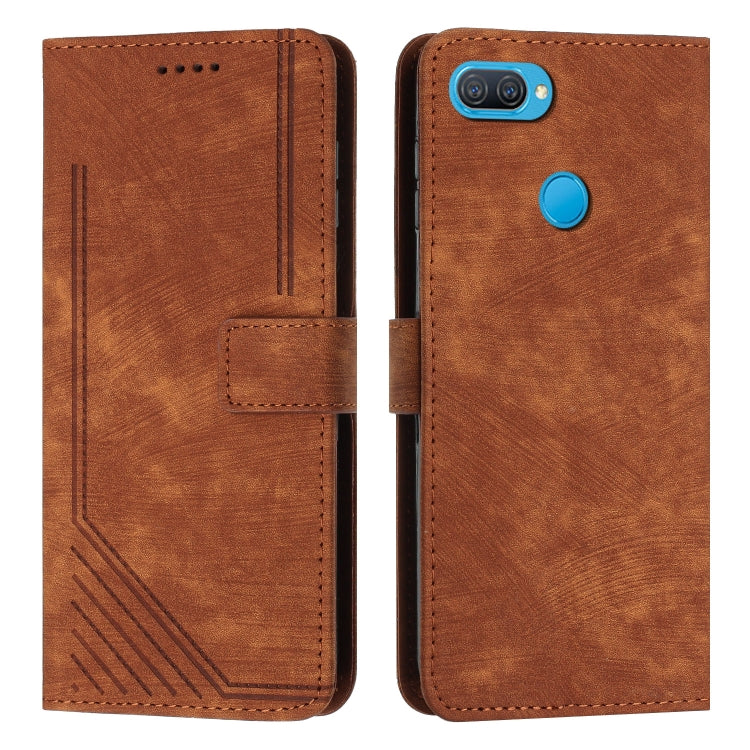 For OPPO A7 / A5s / A12 Skin Feel Stripe Pattern Leather Phone Case with Lanyard(Brown) - OPPO Cases by buy2fix | Online Shopping UK | buy2fix