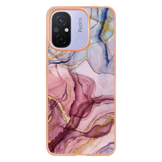 For Xiaomi Redmi 12C/11A 4G Global Electroplating Marble Dual-side IMD Phone Case(Rose Red 014) by buy2fix