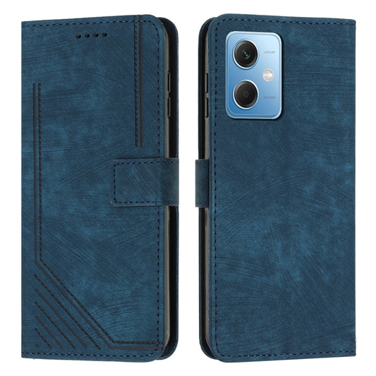 For Xiaomi Redmi Note 12 5G Global / Poco X5 5G Skin Feel Stripe Pattern Leather Phone Case with Lanyard(Blue) by buy2fix