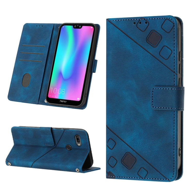 For Huawei Enjoy 7S/Honor 9 Lite/Honor 9i Skin-feel Embossed Leather Phone Case(Blue) - Huawei Cases by buy2fix | Online Shopping UK | buy2fix