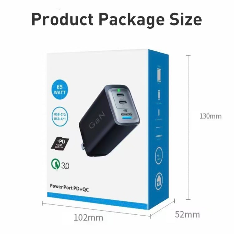 65W Dual PD USB-C / Type-C + USB 3-Port Gan Fast Charging Charger, Plug:EU Plug(Black) by buy2fix