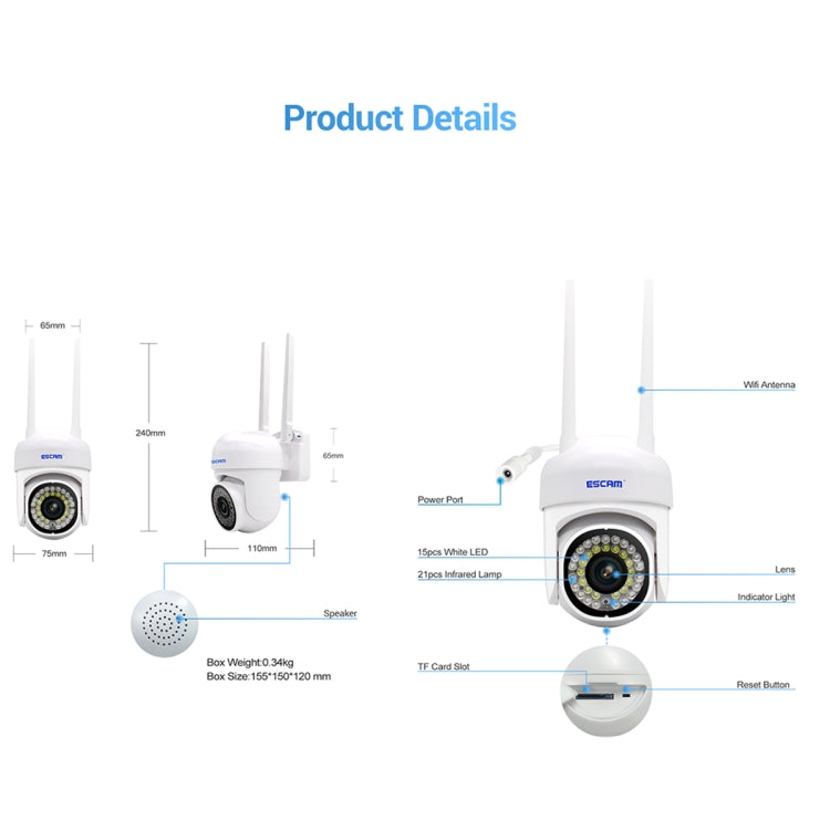 ESCAM PVR007 3MP Smart HD WiFi Camera Support Full Color Night Vision / Motion Detection / Sound Alarm / TF Card(US Plug) - Wireless Camera by ESCAM | Online Shopping UK | buy2fix