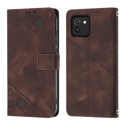 For Samsung Galaxy A03 166mm EU Version Skin-feel Embossed Leather Phone Case(Brown) by buy2fix