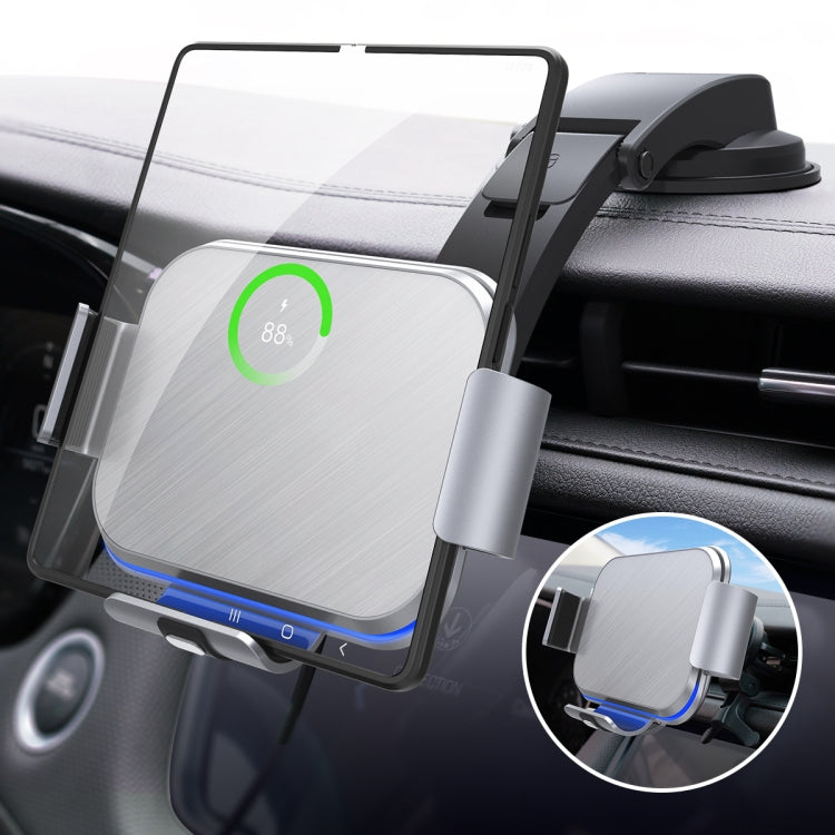For Samsung Galaxy Z Fold4 / 3 / 2 S8 Dual Coil Car Phone Holder Wireless Charger(Iron Gray) - Wireless Charger Holders by buy2fix | Online Shopping UK | buy2fix