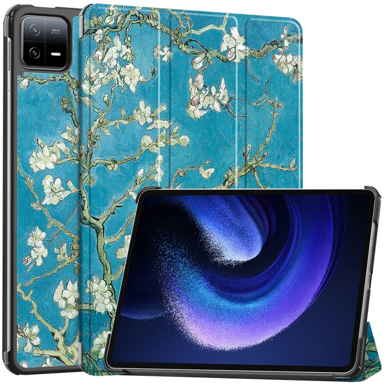 For Xiaomi Pad 6 / 6 Pro Custer Painted 3-Fold Stand Leather Smart Tablet Case(Apricot Blossom) - by buy2fix | Online Shopping UK | buy2fix
