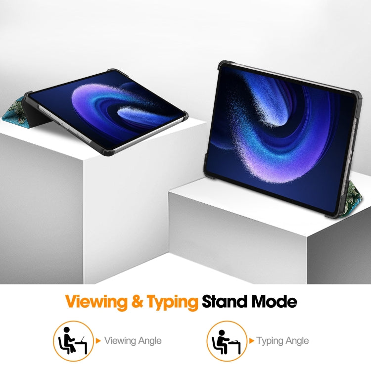 For Xiaomi Pad 6 / 6 Pro Custer Painted 3-Fold Stand Leather Smart Tablet Case(Apricot Blossom) - by buy2fix | Online Shopping UK | buy2fix