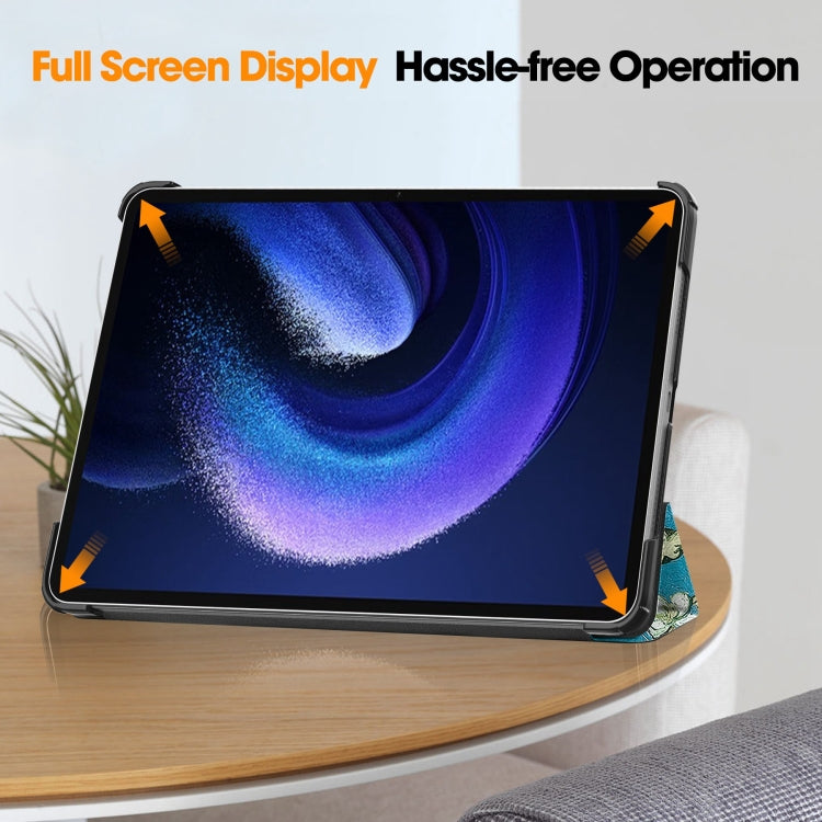 For Xiaomi Pad 6 / 6 Pro Custer Painted 3-Fold Stand Leather Smart Tablet Case(Apricot Blossom) - by buy2fix | Online Shopping UK | buy2fix