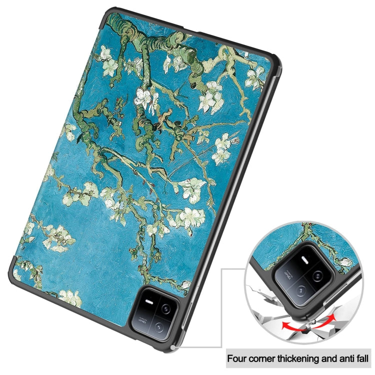 For Xiaomi Pad 6 / 6 Pro Custer Painted 3-Fold Stand Leather Smart Tablet Case(Apricot Blossom) - by buy2fix | Online Shopping UK | buy2fix
