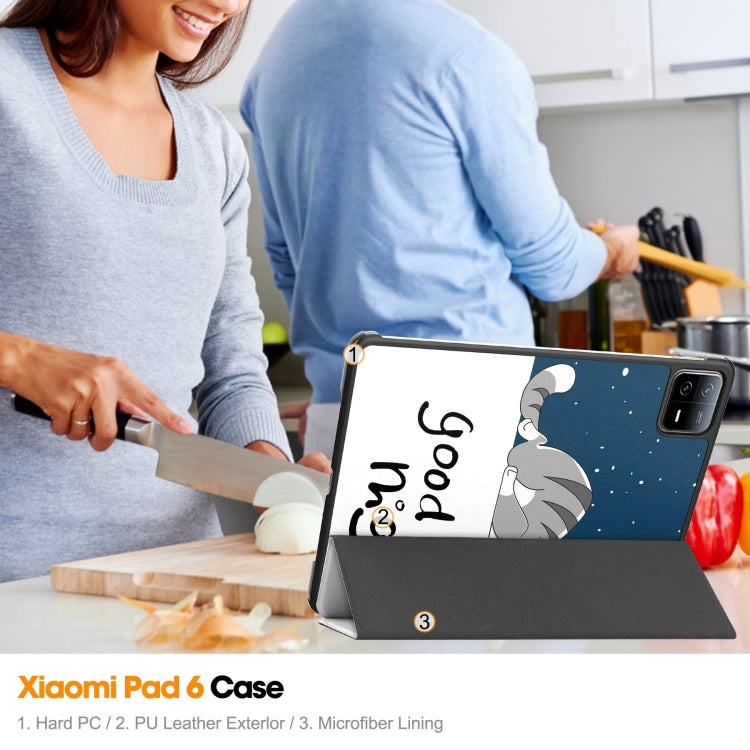 For Xiaomi Pad 6 / 6 Pro Custer Painted 3-Fold Stand Leather Smart Tablet Case(Lazy Cat) by buy2fix