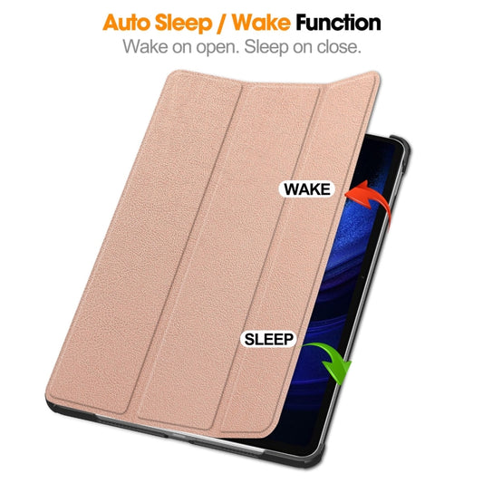 For Xiaomi Pad 6 / 6 Pro Custer Texture 3-Fold Holder Leather Smart Tablet Case(Rose Gold) by buy2fix