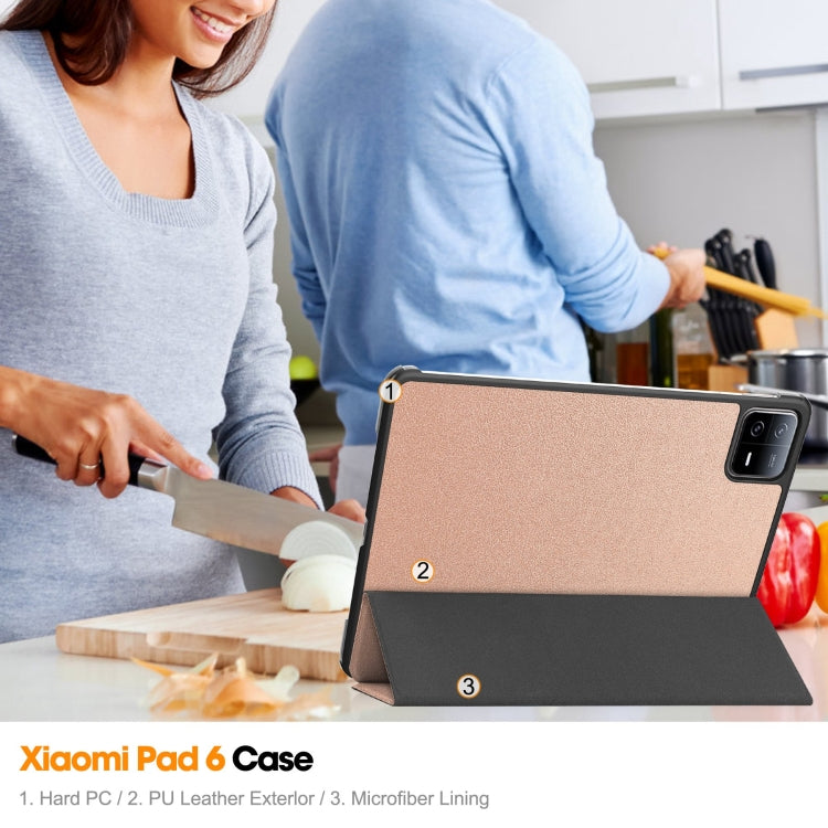 For Xiaomi Pad 6 / 6 Pro Custer Texture 3-Fold Holder Leather Smart Tablet Case(Rose Gold) by buy2fix