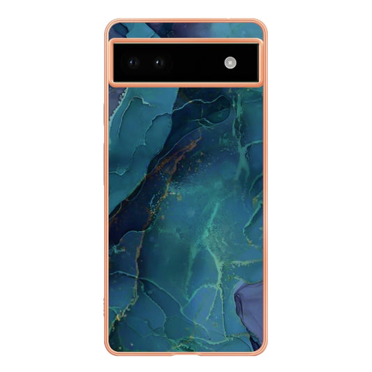 For Google Pixel 6A Electroplating Marble Dual-side IMD Phone Case(Green 017) by buy2fix