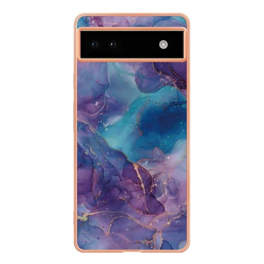 For Google Pixel 6A Electroplating Marble Dual-side IMD Phone Case(Purple 016) by buy2fix