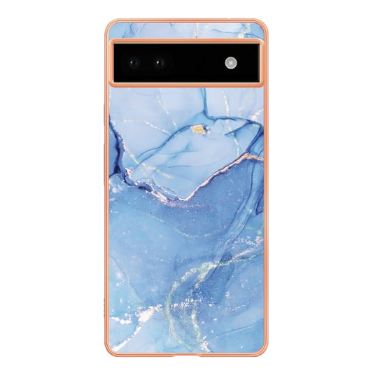 For Google Pixel 6A Electroplating Marble Dual-side IMD Phone Case(Blue 018) by buy2fix