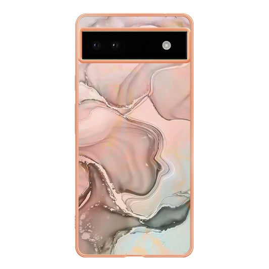 For Google Pixel 6A Electroplating Marble Dual-side IMD Phone Case(Rose Gold 015) by buy2fix