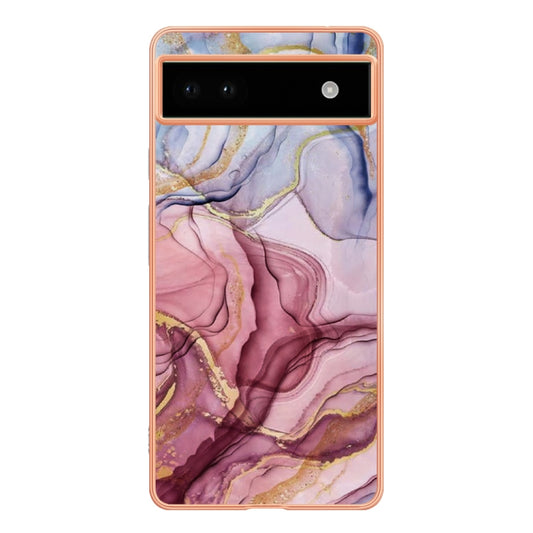 For Google Pixel 6A Electroplating Marble Dual-side IMD Phone Case(Rose Red 014) by buy2fix
