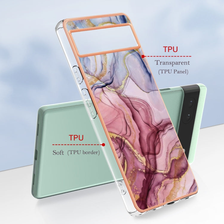 For Google Pixel 6A Electroplating Marble Dual-side IMD Phone Case(Rose Red 014) by buy2fix