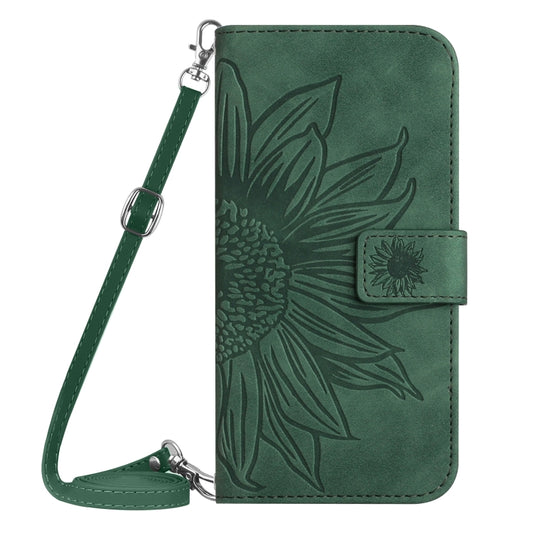 For Sony Xperia 10 V HT04 Skin Feel Sun Flower Embossed Flip Leather Phone Case with Lanyard(Green) by buy2fix