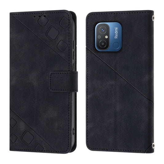 For Xiaomi Poco C55 / Redmi 12C / 11A Skin-feel Embossed Leather Phone Case(Black) by buy2fix