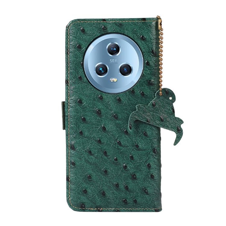 For Honor Magic5 Ostrich Pattern Genuine Leather RFID Phone Case(Green) - Honor Cases by buy2fix | Online Shopping UK | buy2fix