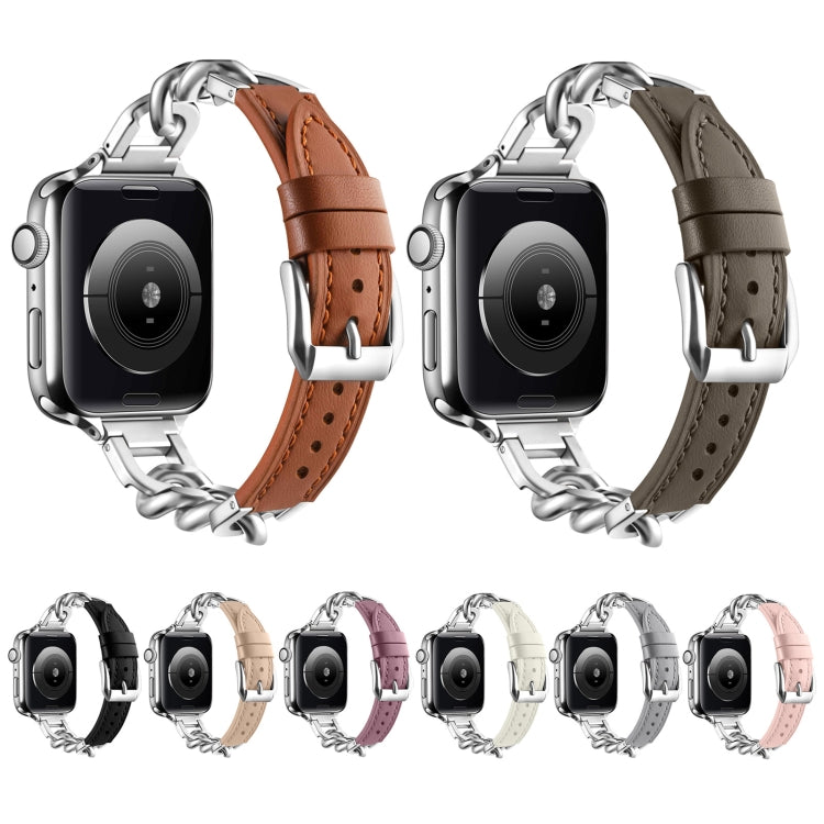 Chain Genuine Leather Watch Band For Apple Watch Ultra 49mm&Watch Ultra 2 49mm / Series 9&8&7 45mm / SE 3&SE 2&6&SE&5&4 44mm / 3&2&1 42mm, Size:S(Grey) by buy2fix