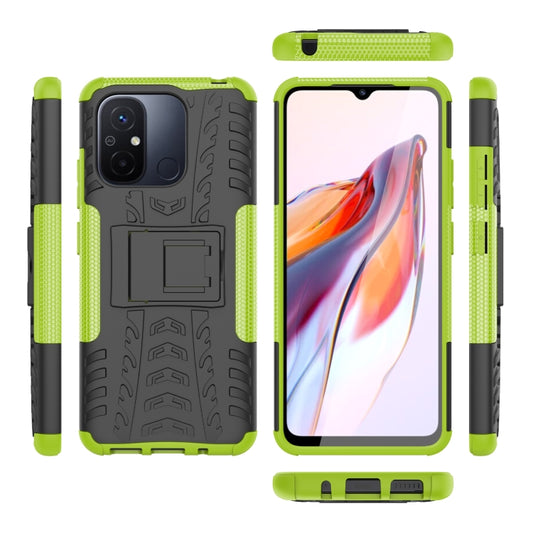 For Xiaomi Redmi 12C Tire Texture TPU + PC Phone Case with Holder(Green) by buy2fix