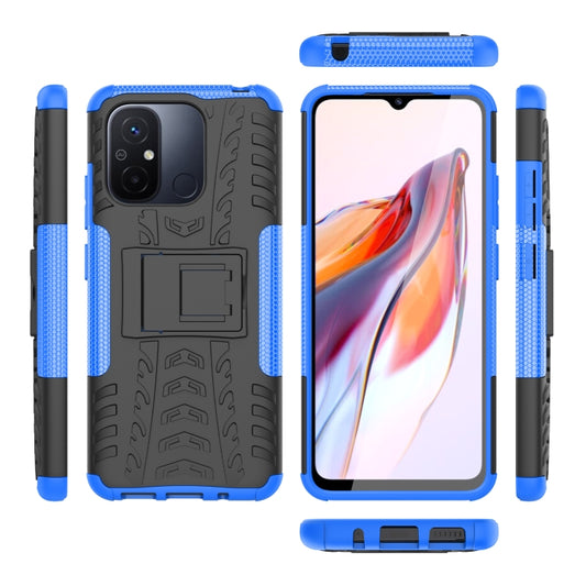 For Xiaomi Redmi 12C Tire Texture TPU + PC Phone Case with Holder(Blue) by buy2fix