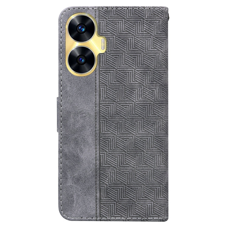 For Realme C55 Geometric Embossed Leather Phone Case(Grey) - Realme Cases by buy2fix | Online Shopping UK | buy2fix