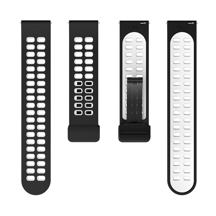 20mm Double-row Hole Folding Black Buckle Two-color Silicone Watch Band(Black White) - 20mm Bands by buy2fix | Online Shopping UK | buy2fix