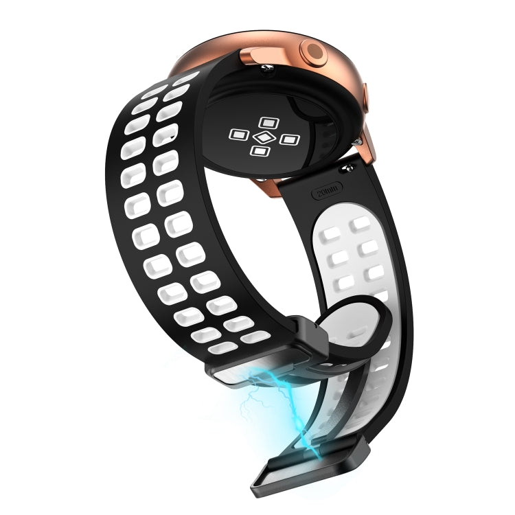 20mm Double-row Hole Folding Black Buckle Two-color Silicone Watch Band(Black White) - 20mm Bands by buy2fix | Online Shopping UK | buy2fix
