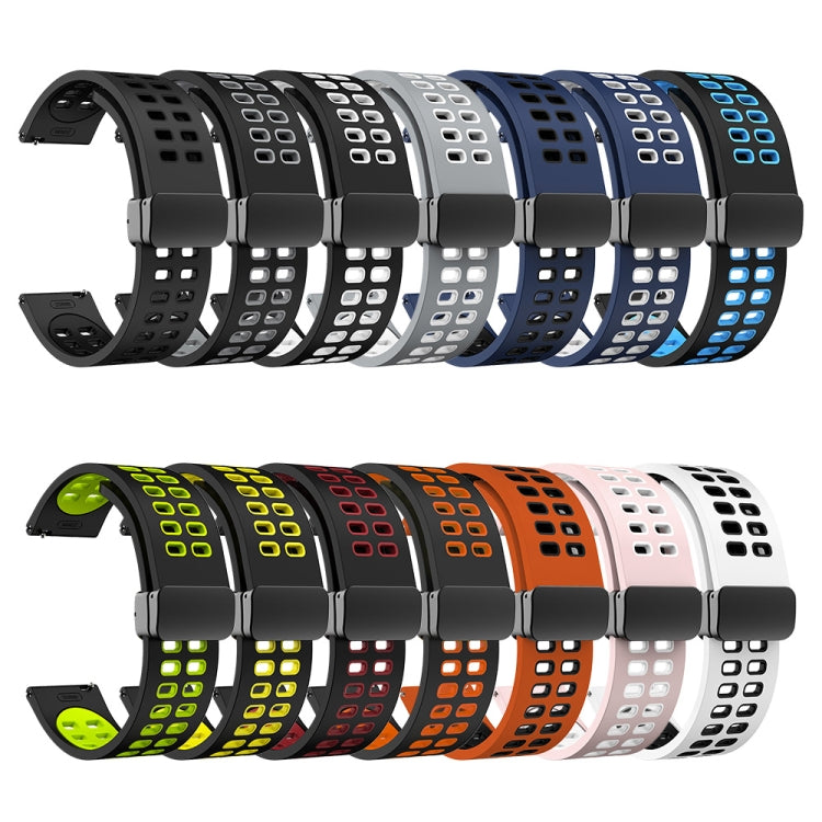 20mm Double-row Hole Folding Black Buckle Two-color Silicone Watch Band(Black White) - 20mm Bands by buy2fix | Online Shopping UK | buy2fix