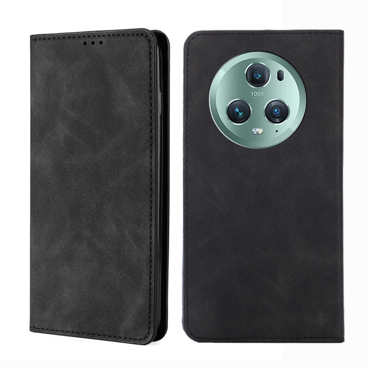 For Honor Magic5 Pro Skin Feel Magnetic Horizontal Flip Leather Phone Case(Black) - Honor Cases by buy2fix | Online Shopping UK | buy2fix