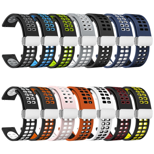 20mm Double-row Hole Folding Silver Buckle Two-color Silicone Watch Band(White Black) by buy2fix