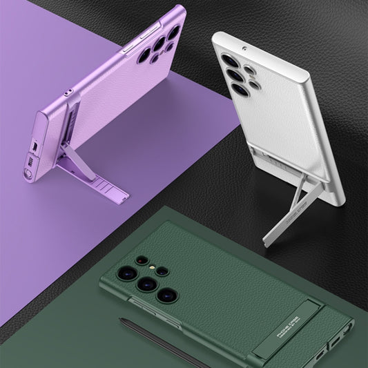 For Samsung Galaxy S23 Ultra 5G GKK Triumph Ultra-Thin Plain Leather Phone Case with Holder(Green) by GKK